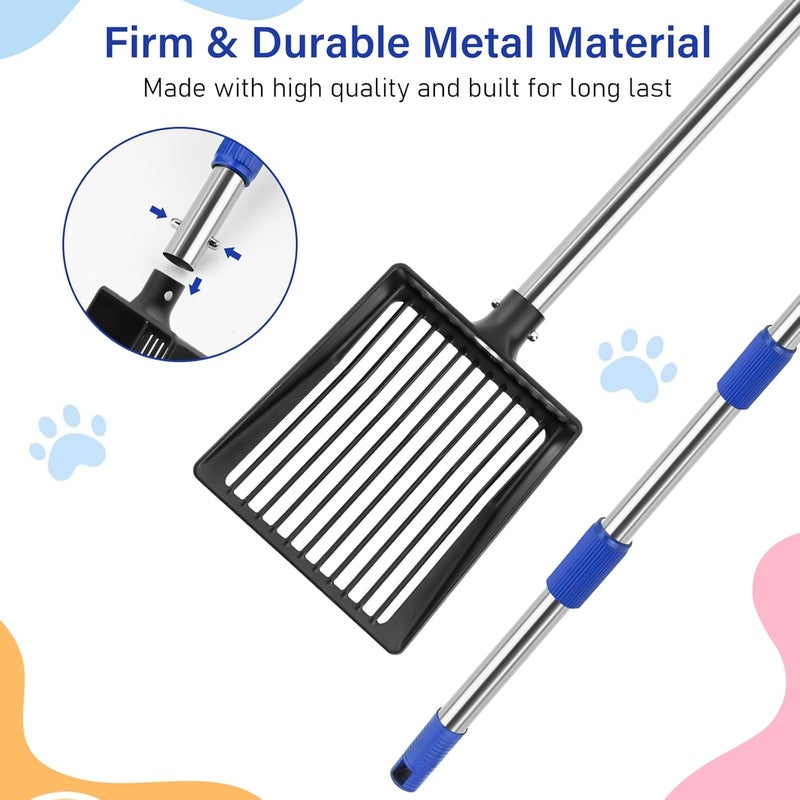 JAMIEWIN Extendable Metal Cat Litter Scoop, Long Handle Litter Sifting Shovel, 21"-39.5" No Bending Back Cat Scooper for Litter Box Heavy Duty Pet Poop Shovel Chicken Poop Scooper - Image 4